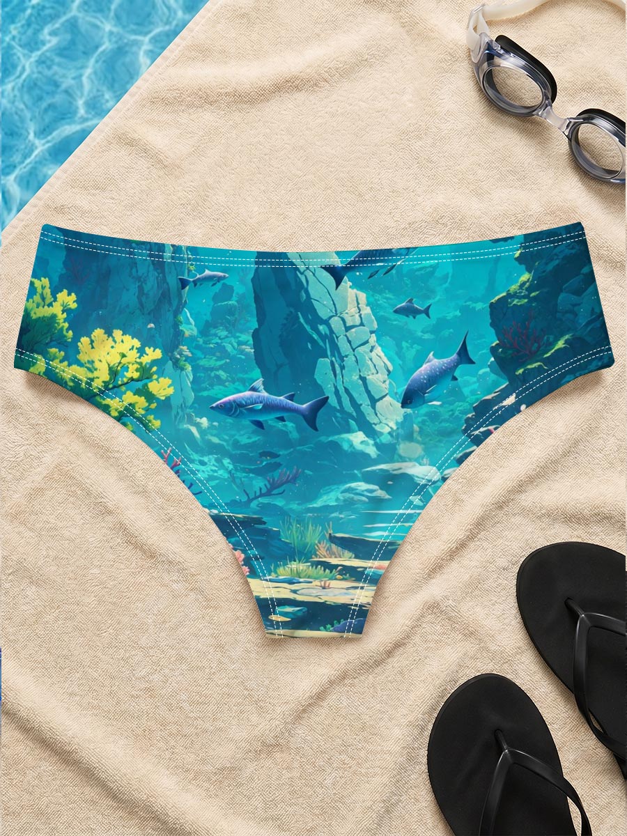 Underwater Paradise with Colorful Coral and Swimming Fish -  Men's swim trunks