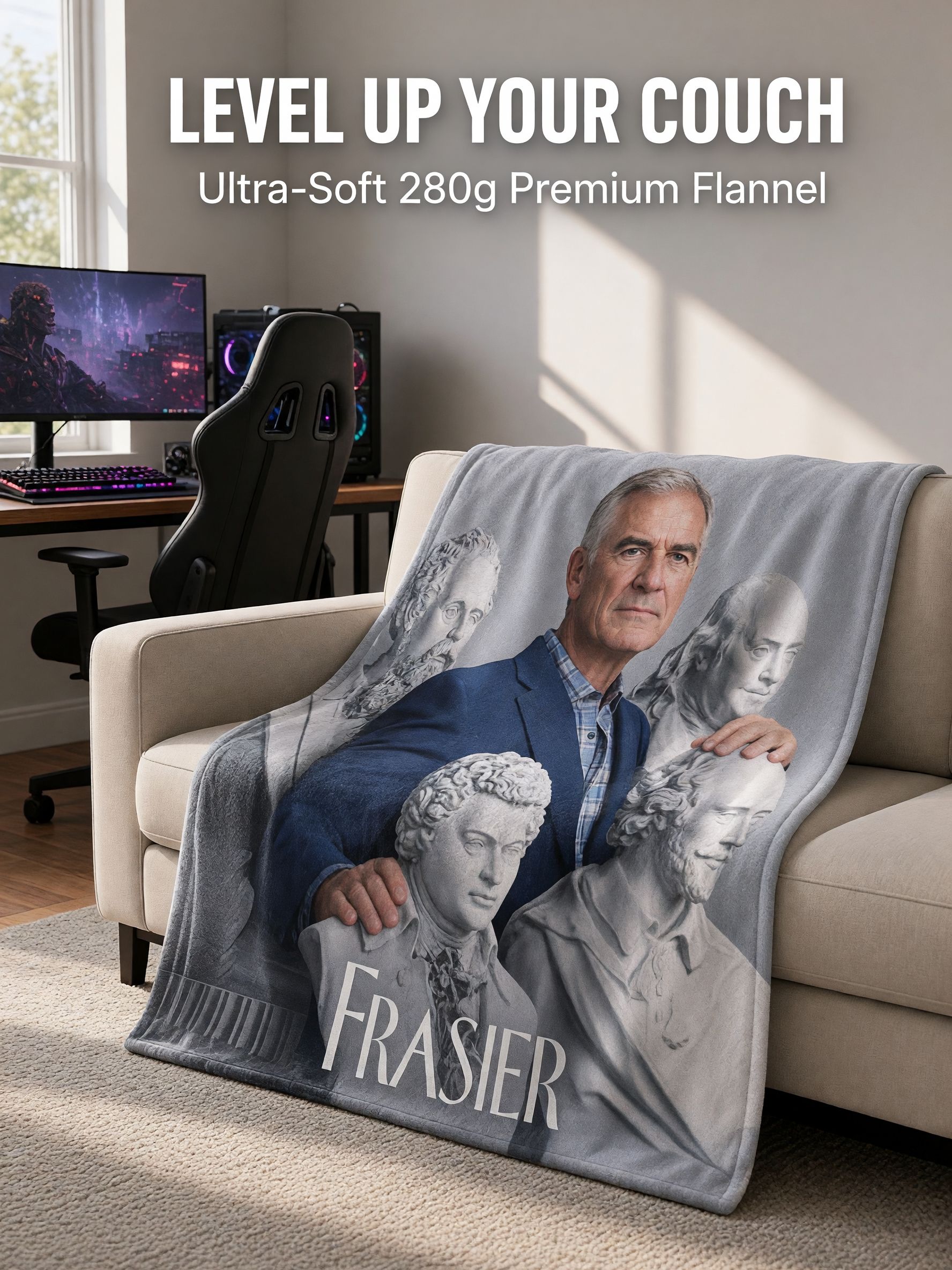 Personalized Photo Portrait Flannel Fleece Blanket, Ultra Soft Anti-Pilling Throw for Sofa, Unique Customized Gift