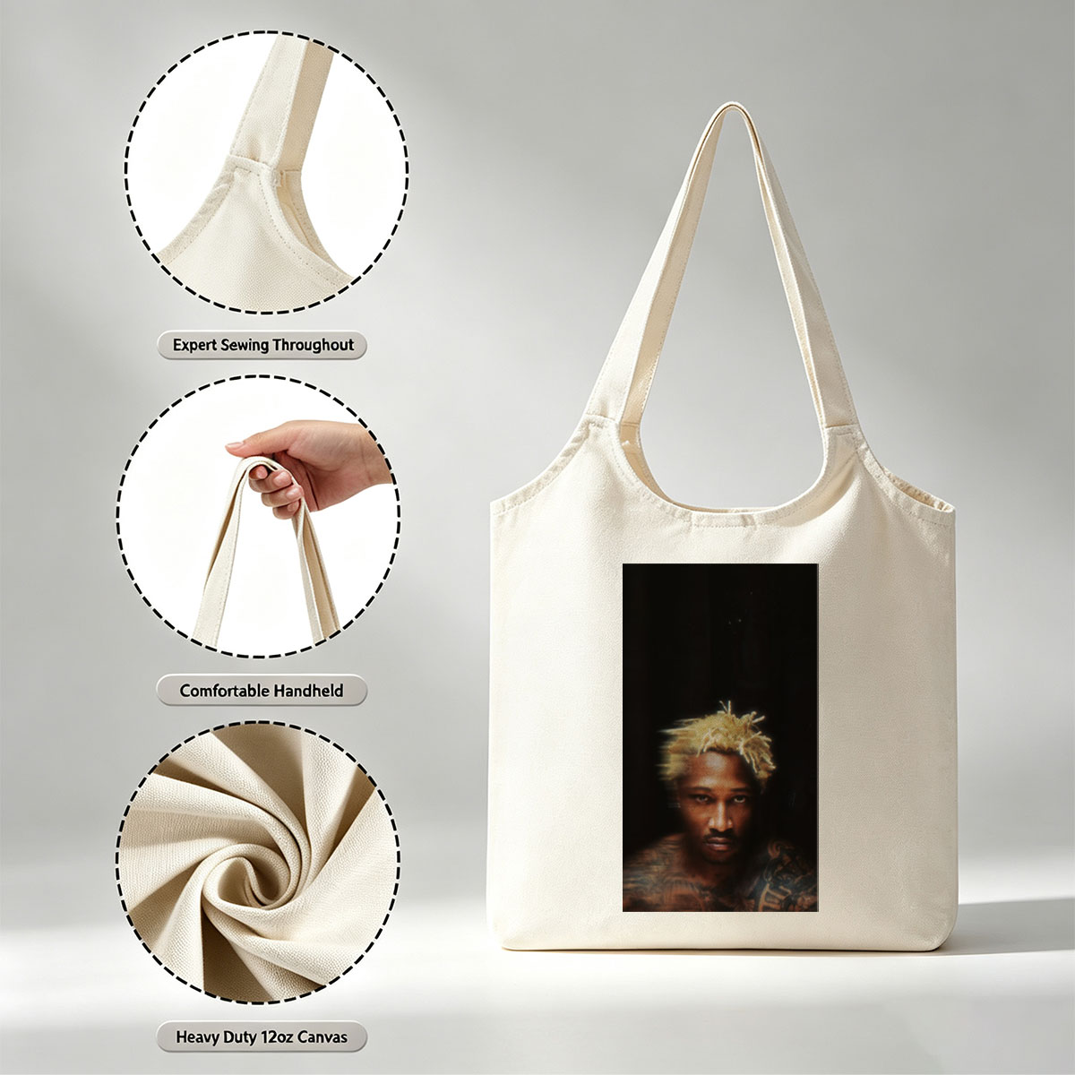 Future Rapper with Blonde Dreads and Tattoos in Dark Portrait - Canvas shoulder bags/