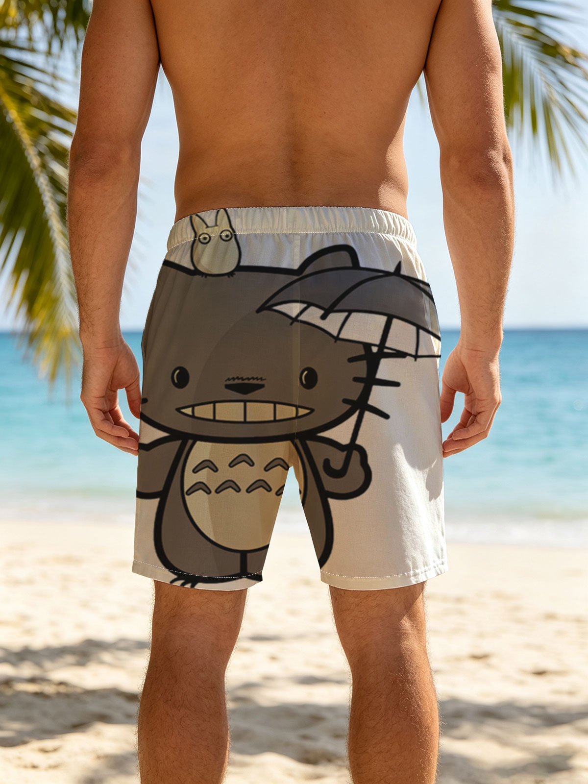 Totoro Holding Umbrella with Small Totoro on Head -  Beach shorts