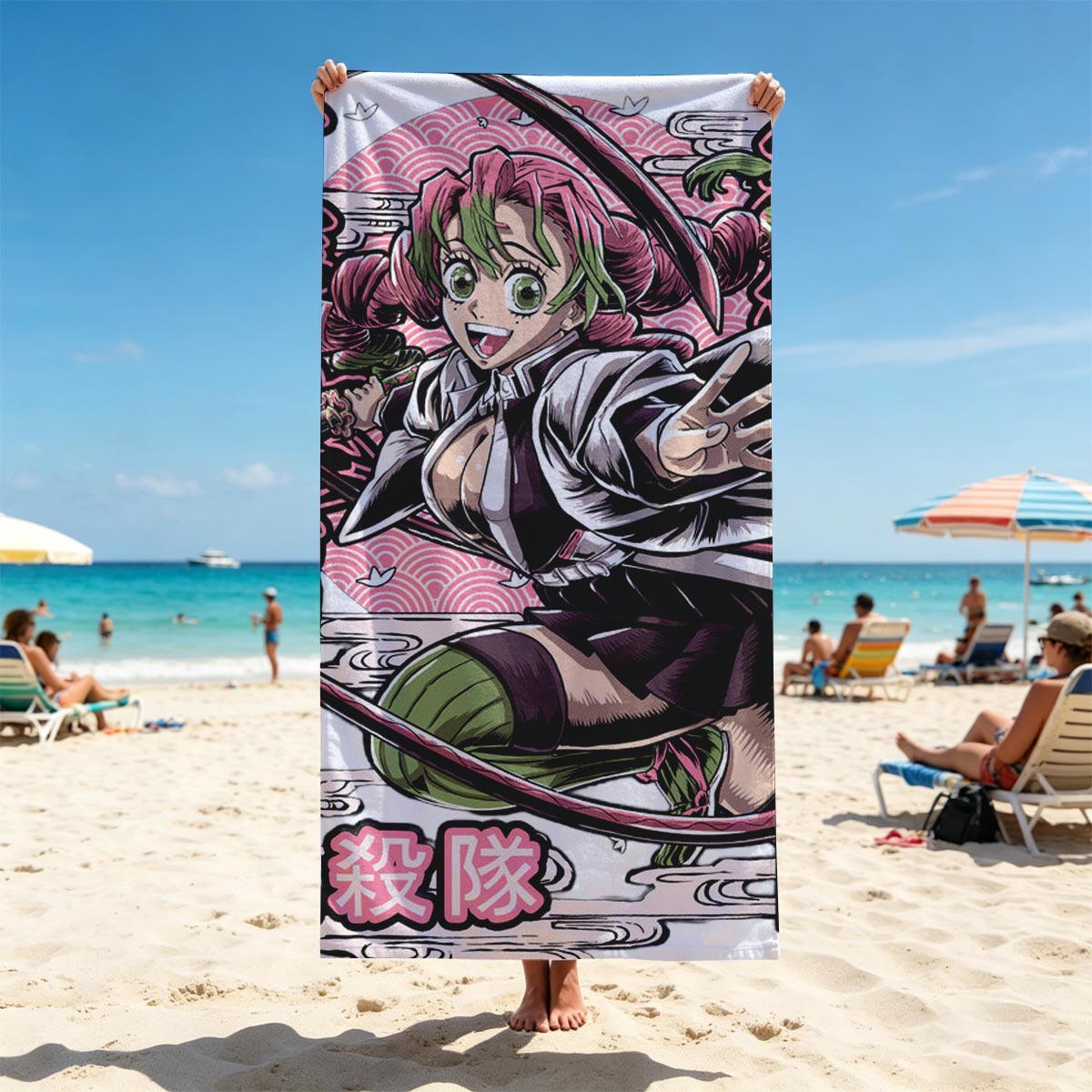 Demon Slayer: Nezuko Kamado and Tanjiro Kamado in Action - Beach towels
