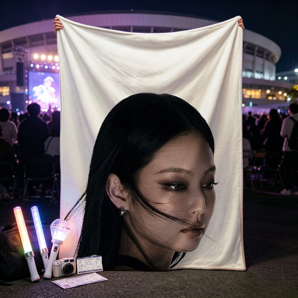 Jennie Blackpink Portrait Close-Up with Long Dark Hair and Elegant Makeup - Blankets