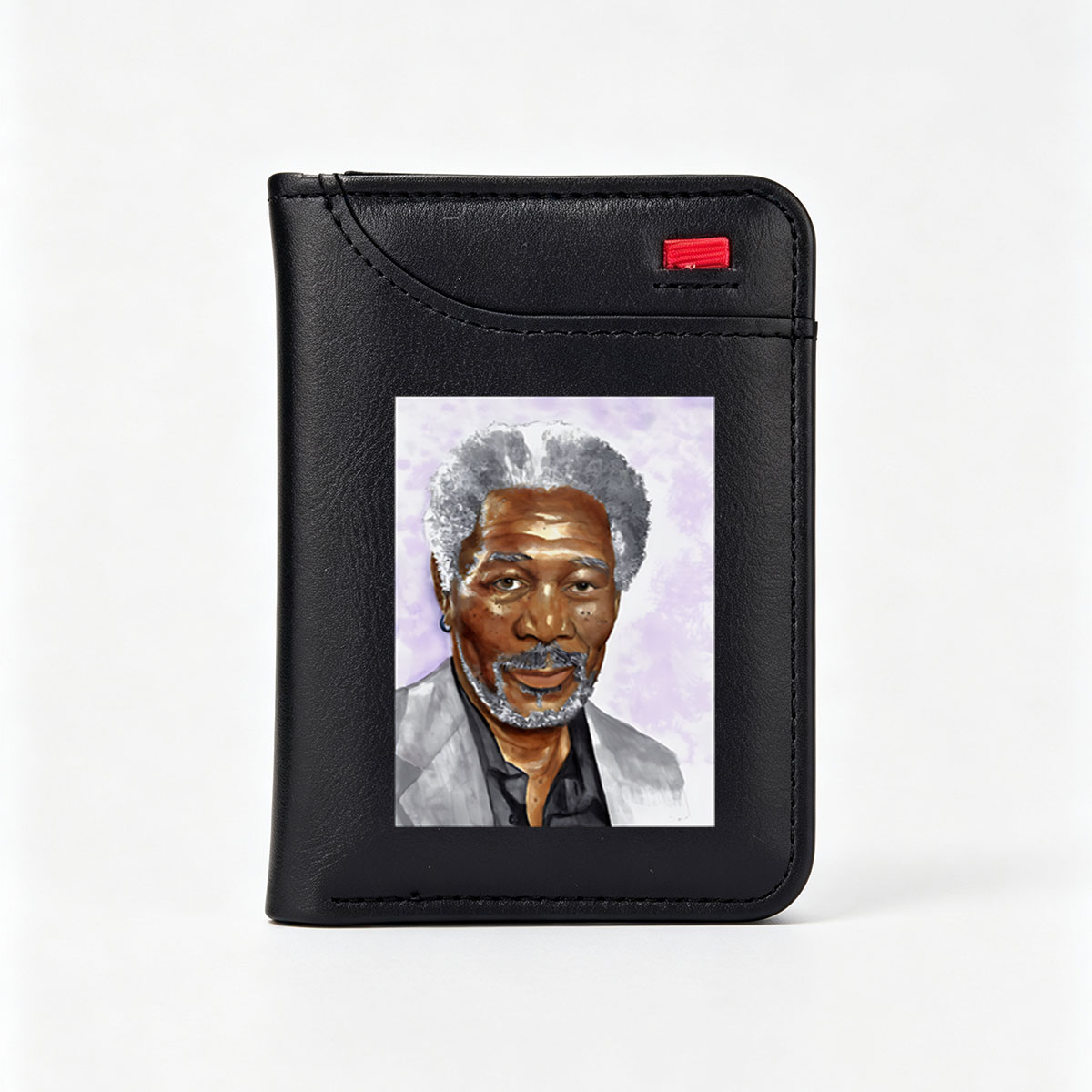 Portrait of an Elderly Man with Gray Hair and Beard, Wearing a White Jacket and Black Shirt, Set Against a Purple Background - Vertical Style Wallet