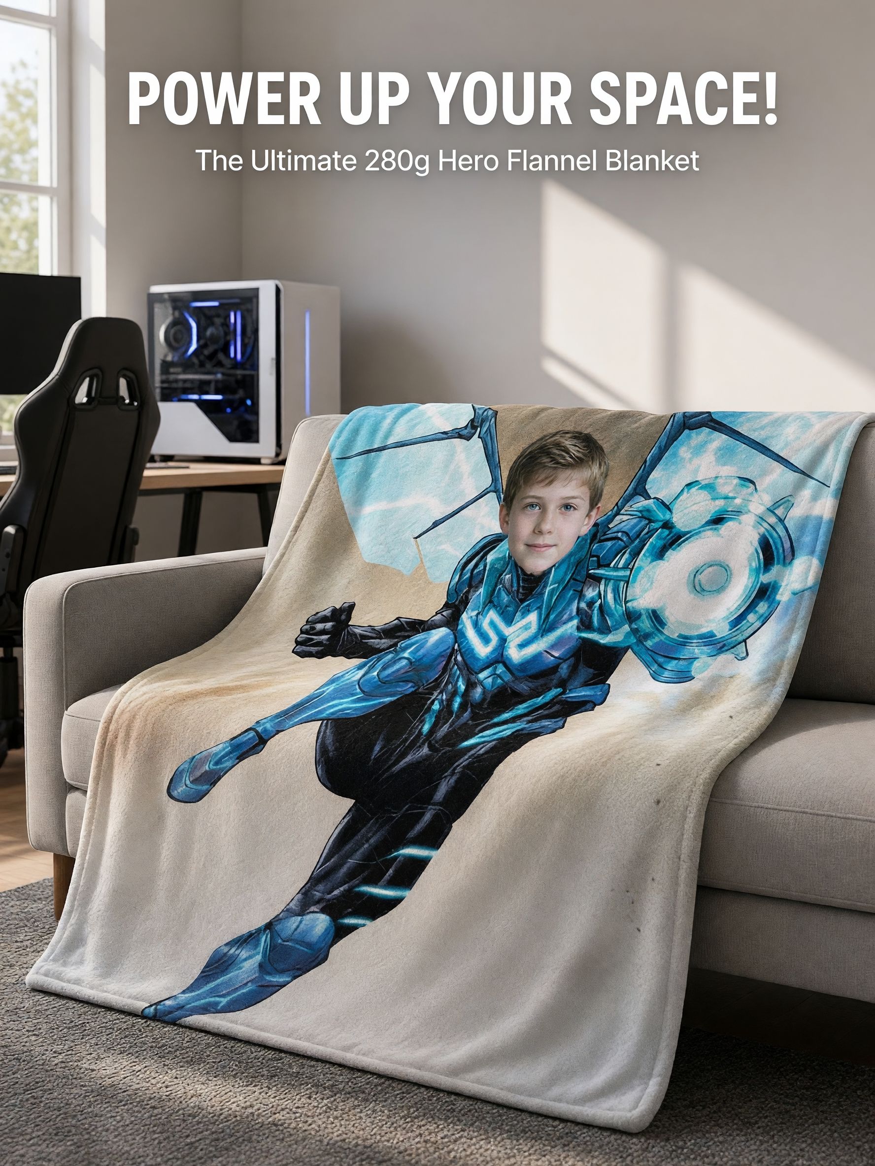 Custom Photo Superhero Blanket Personalized Armored Hero Face Throw Ultra Soft Flannel for Kids and Adults Cozy Gift