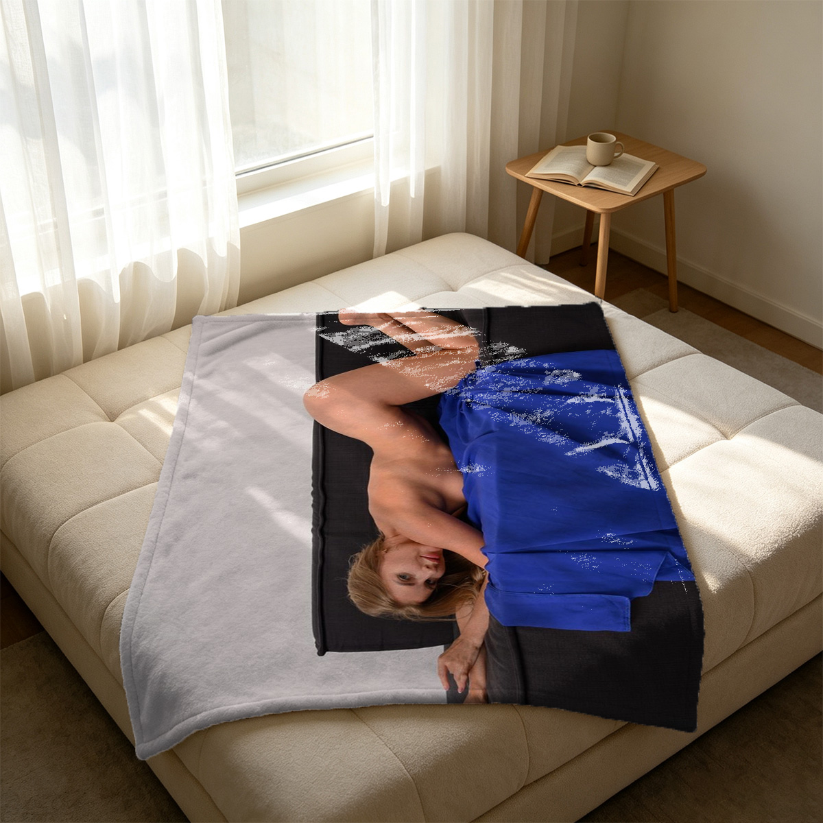 Barefoot Woman Standing on Carpet - Blanket