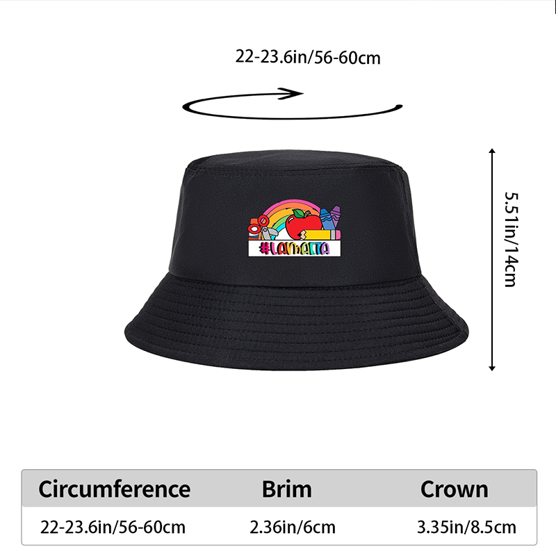 Unisex Bucket Hat with Rainbow Apple and School Supplies Print, #LAMMAETA Design, Classic Cotton Sun Hat for Outdoor Activities, Perfect for Students and Teachers