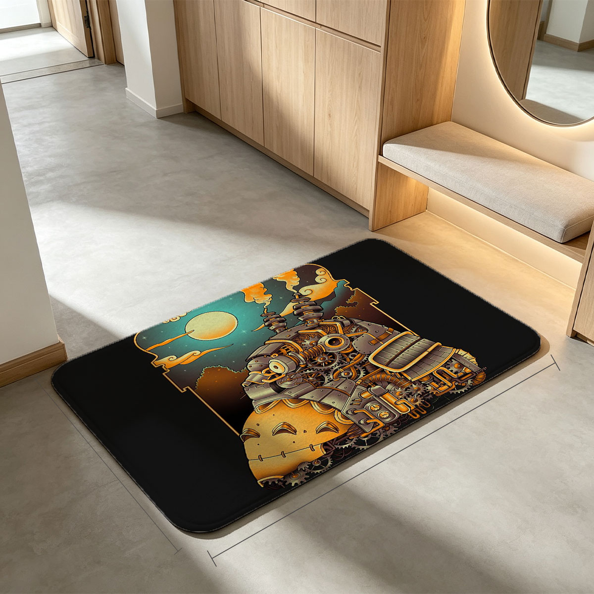 Steampunk Samurai Robot Under Moonlit Sky - Flannel floor mat