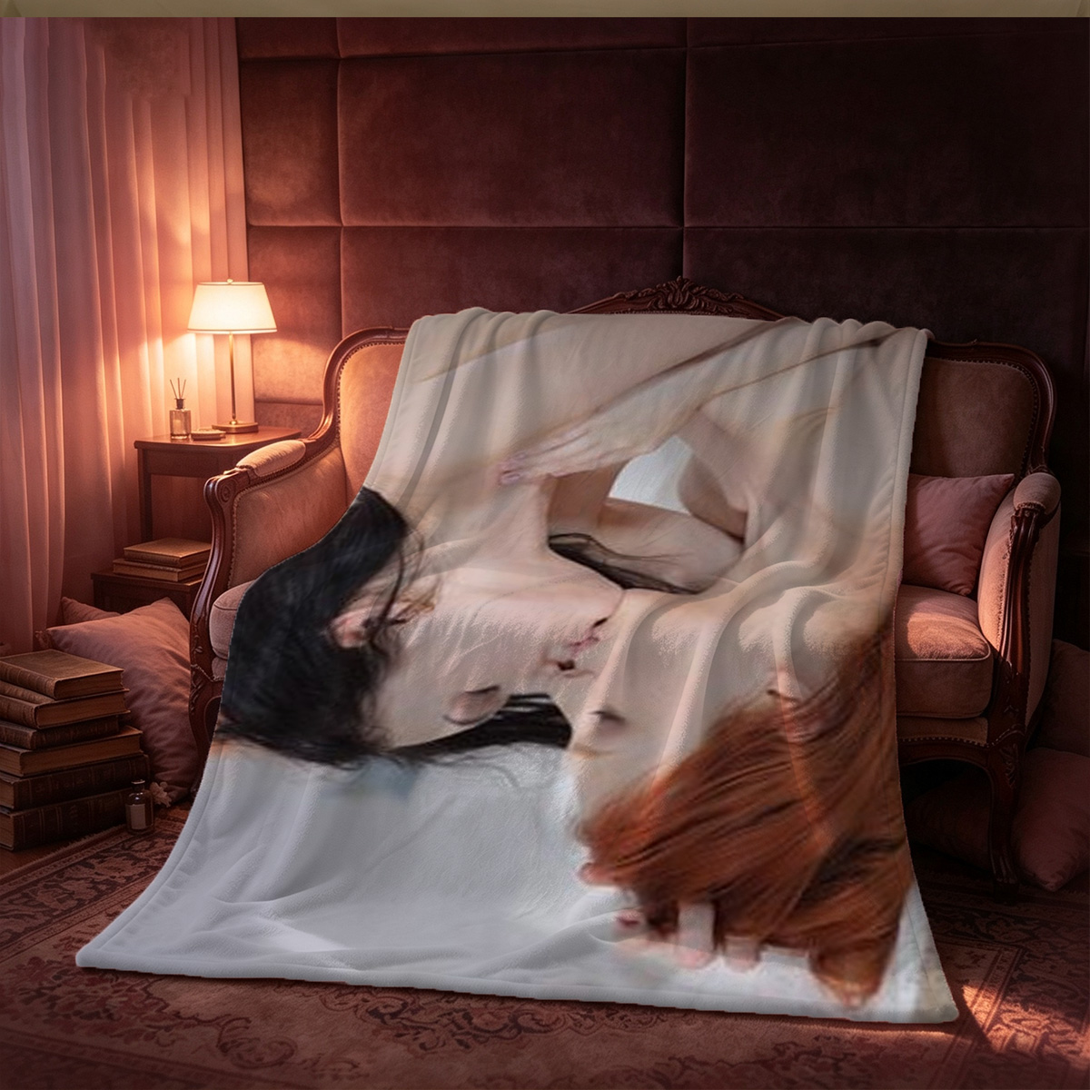 Miu Shiraishi in white lace lingerie on leather armchair - Blanket