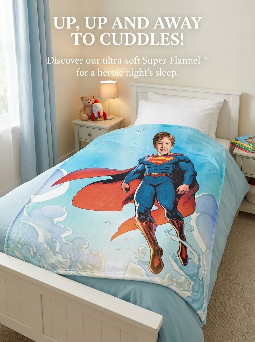 Custom Photo Face Superhero Blanket, Personalized Ultra Soft Flannel Throw for Kids and Adults, Cozy Hero Keepsake Gift