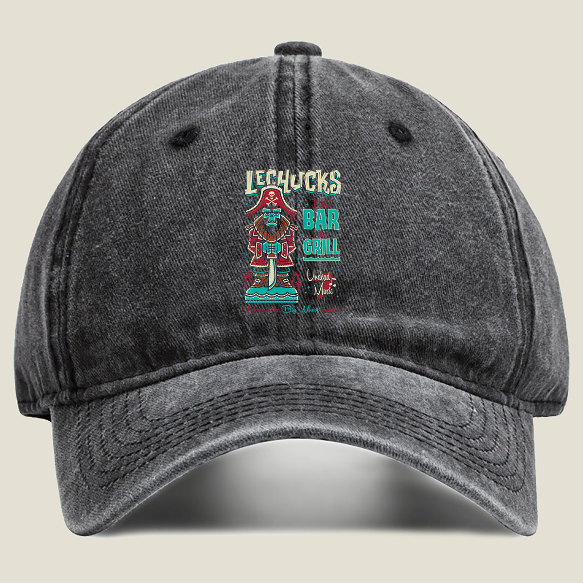 LeChuck's Tiki Bar & Grill: Home of the Big Whoop Cocktail - Washed Denim - Baseball Cap