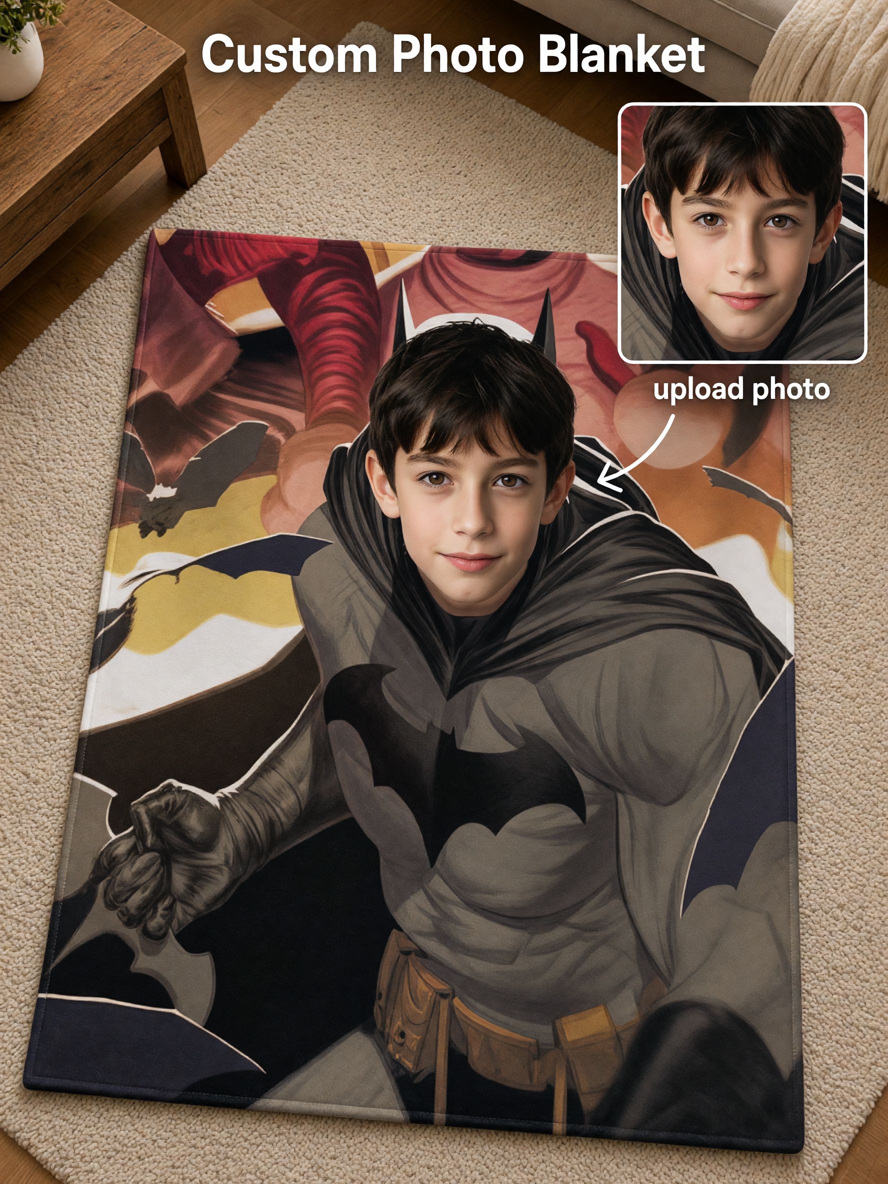 Custom Face Superhero Blanket, Personalized Comic Photo Flannel Fleece Throw, Warm Cozy Gift for Bed and Sofa