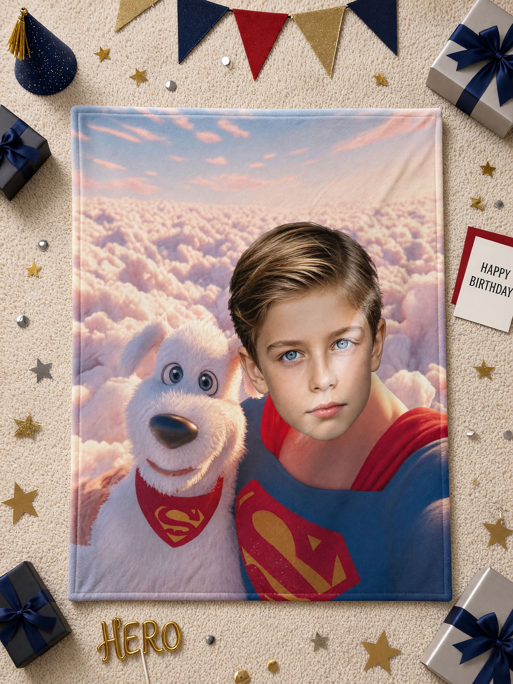 Personalized Custom Face Blanket, Superhero Photo Flannel Fleece Throw, Ideal Personalized Gift for Kids and Family