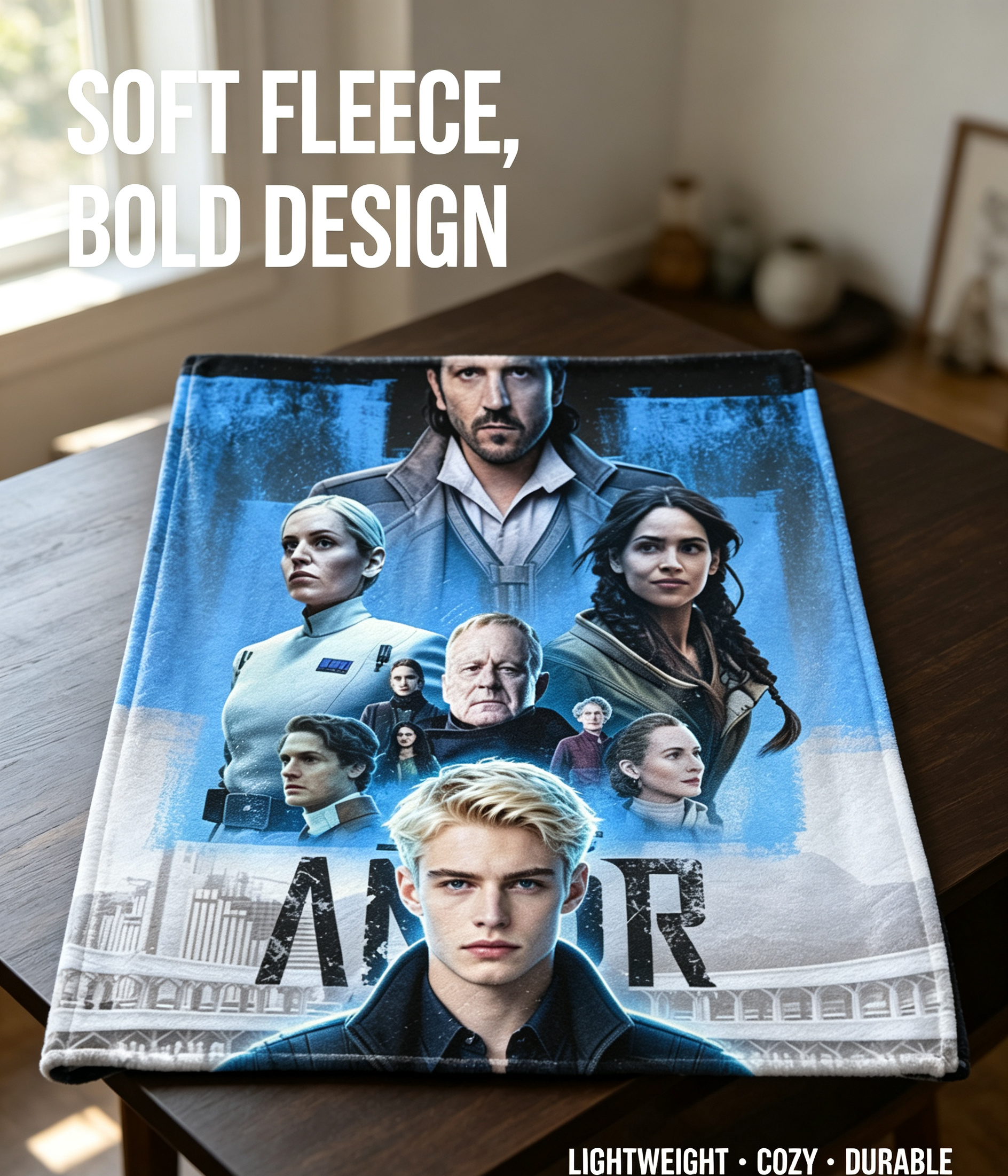 Custom Face Blanket Featuring AI-Generated Sci-Fi Movie Poster Characters Flannel Blanket Perfect for Fans of Space Adventures and Futuristic Themes Ideal as a Unique Gift or Giveaway Item