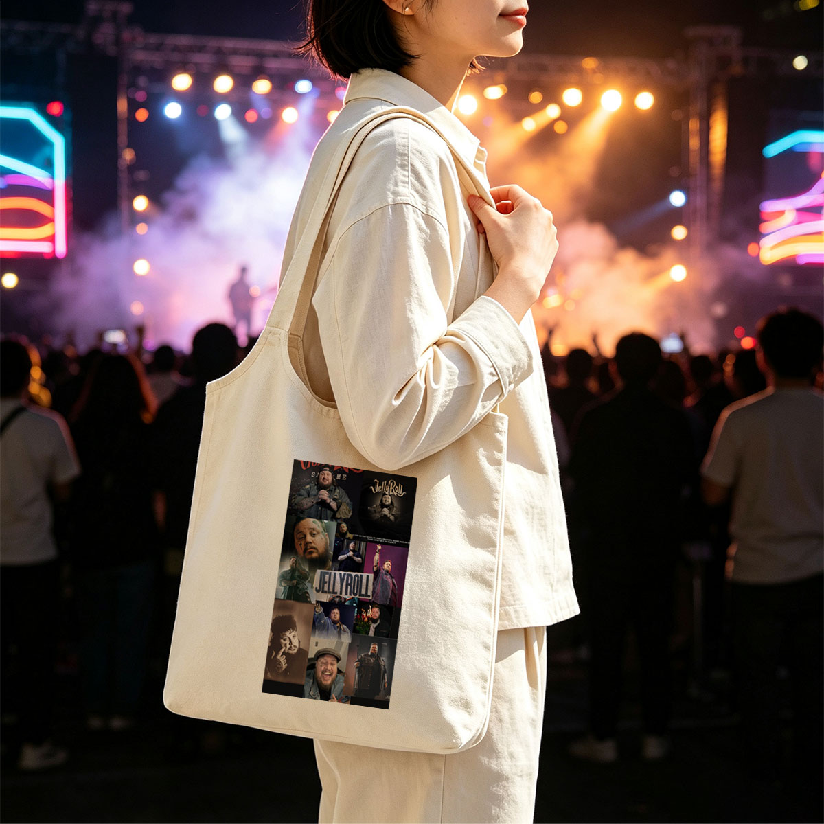 Jelly Roll Live Performance Collage Featuring Multiple Stage and Personal Moments - Canvas shoulder bags/
