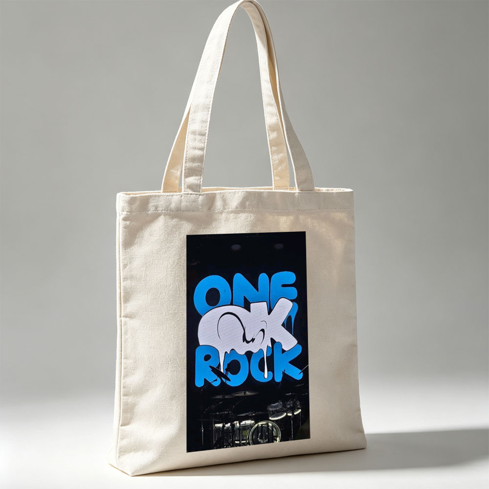 One Ok Rock Live Performance with Illuminated Stage Logo and Drum Set - Canvas tote bags