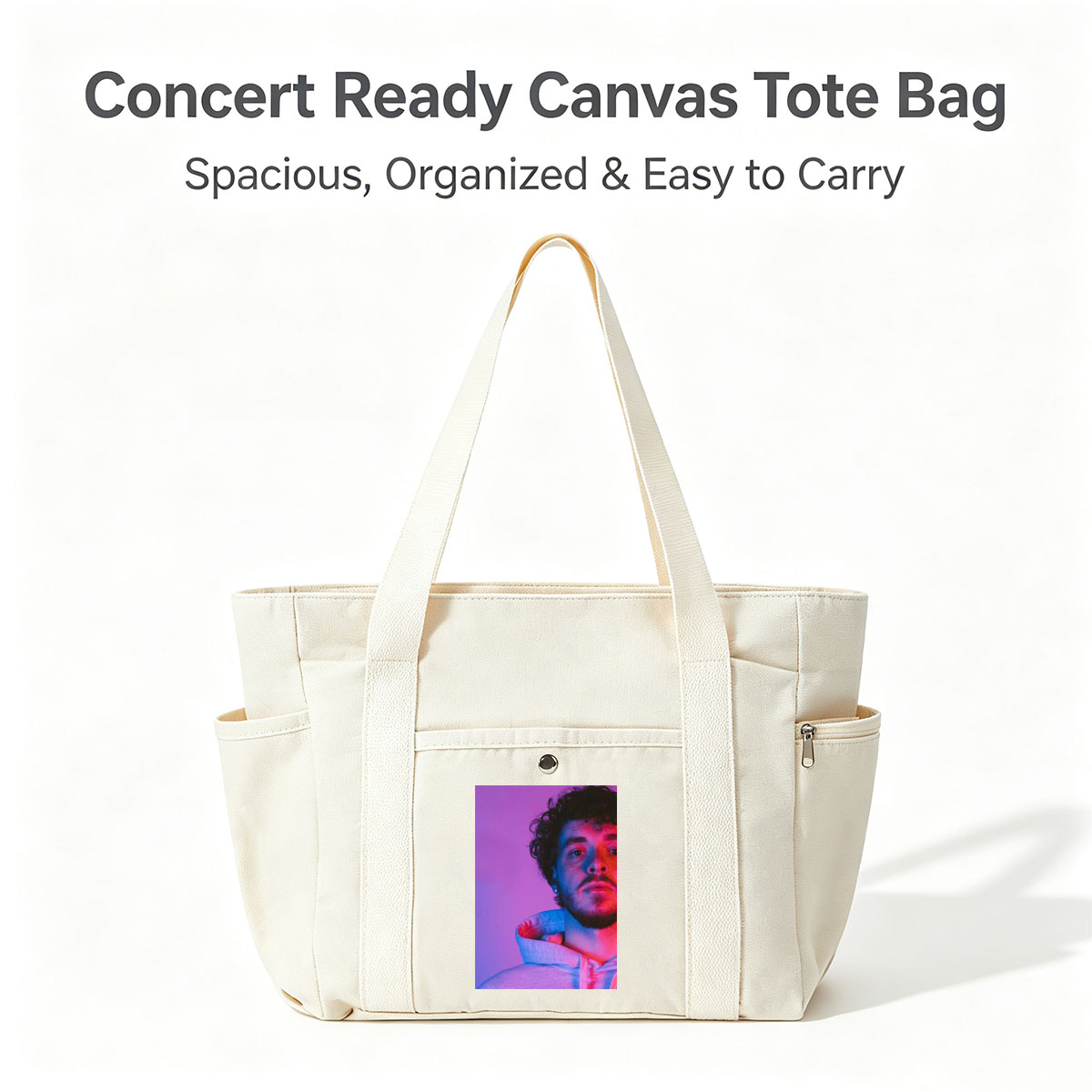 Jack Harlow in a Neon Glow Portrait Wearing a Hoodie with Purple and Pink Lighting - Multi-pocket bags