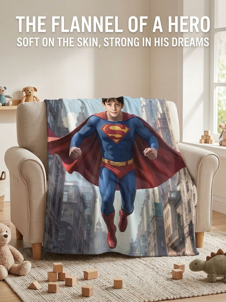 Custom Face Superhero Flannel Blanket Personalized Flying Hero Photo Throw Cozy Plush Bed Couch Gift