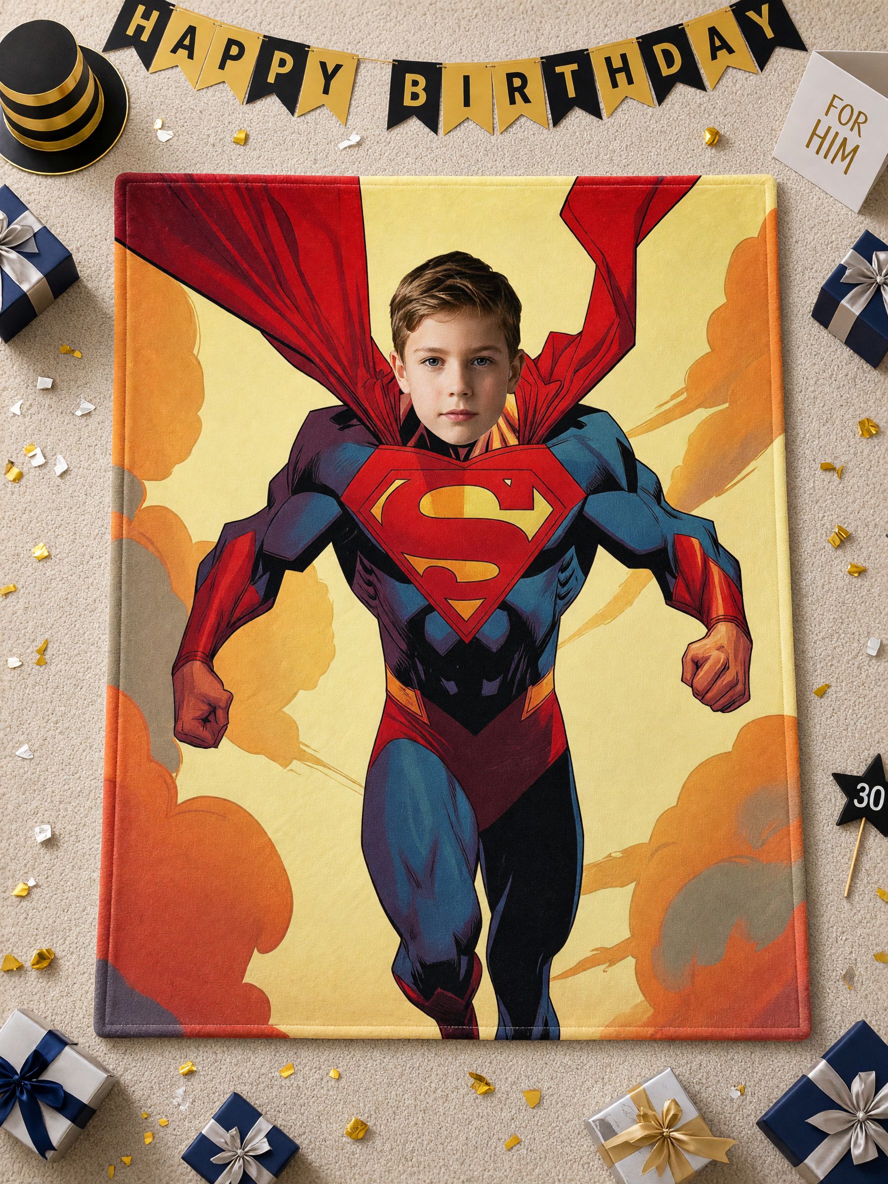 Custom Superhero Photo Blanket, Personalized Face Flannel Fleece Throw, Ideal Cozy Gift for Kids and Adults