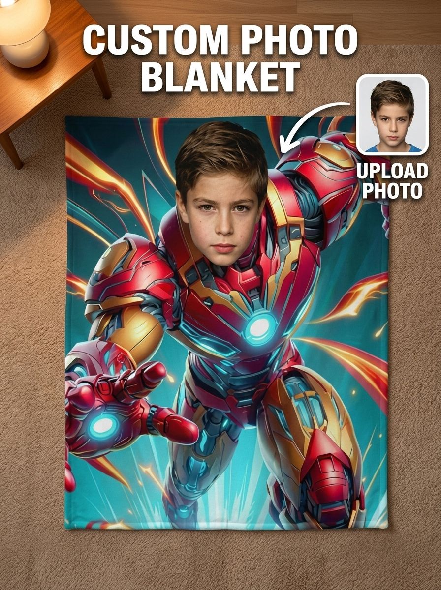 Custom Face Superhero Blanket Personalized Photo Throw Ultra Soft Anti Pilling Flannel Fleece for Bed Couch Ideal Gift