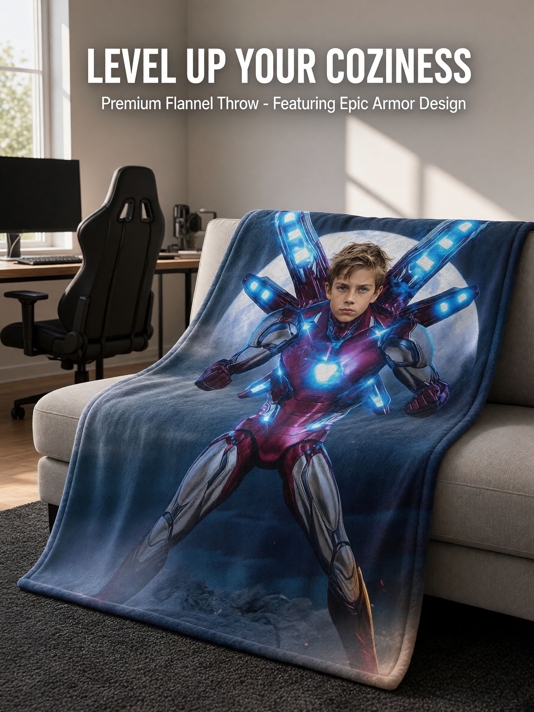 Custom Face Superhero Blanket, Personalized Photo Plush Flannel Throw for Kids and Adults, Ideal Cozy Gift