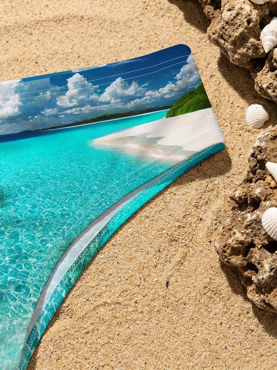 Crystal Clear Waters Meet Sandy Shore Under Bright Sunlight -  Men's swim trunks