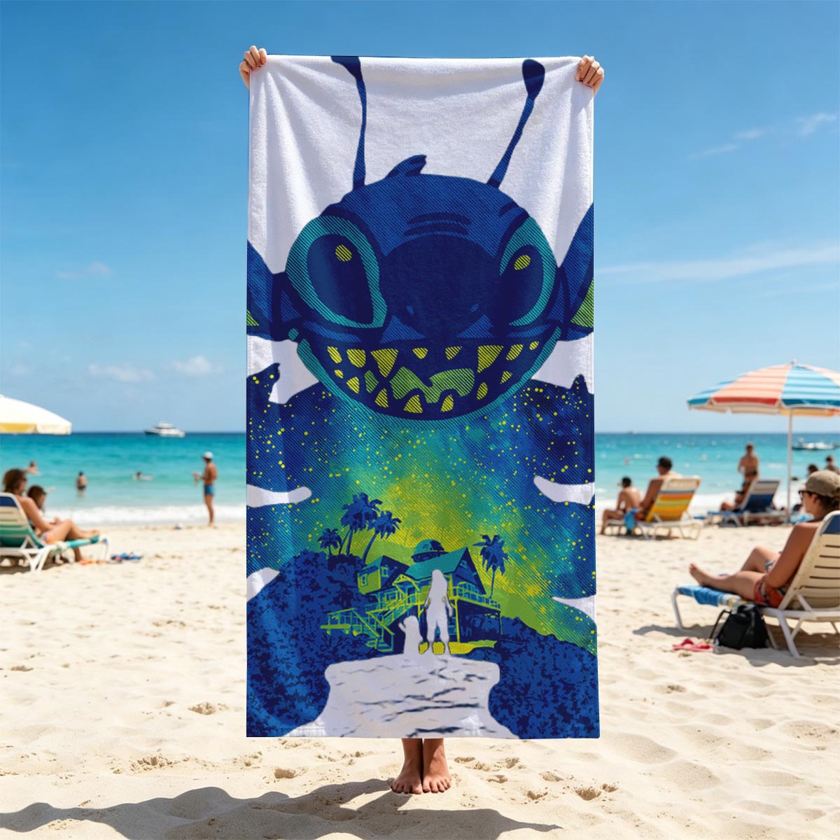 Stitch and Lilo in a Starry Night Adventure - Beach towels