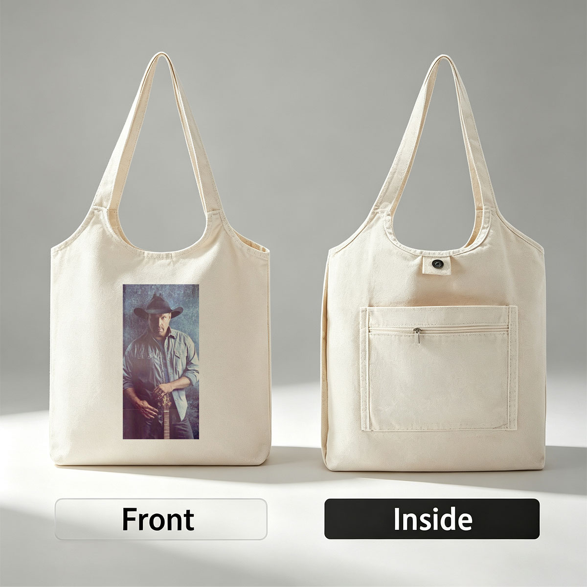 Garth Brook in Cowboy Hat Holding Guitar Against Textured Background - Canvas shoulder bags/