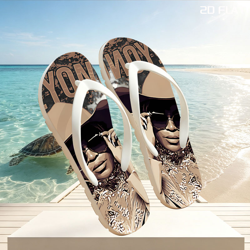 Beyoncé in Cowboy Hat and Sunglasses Artwork -  flip-flops