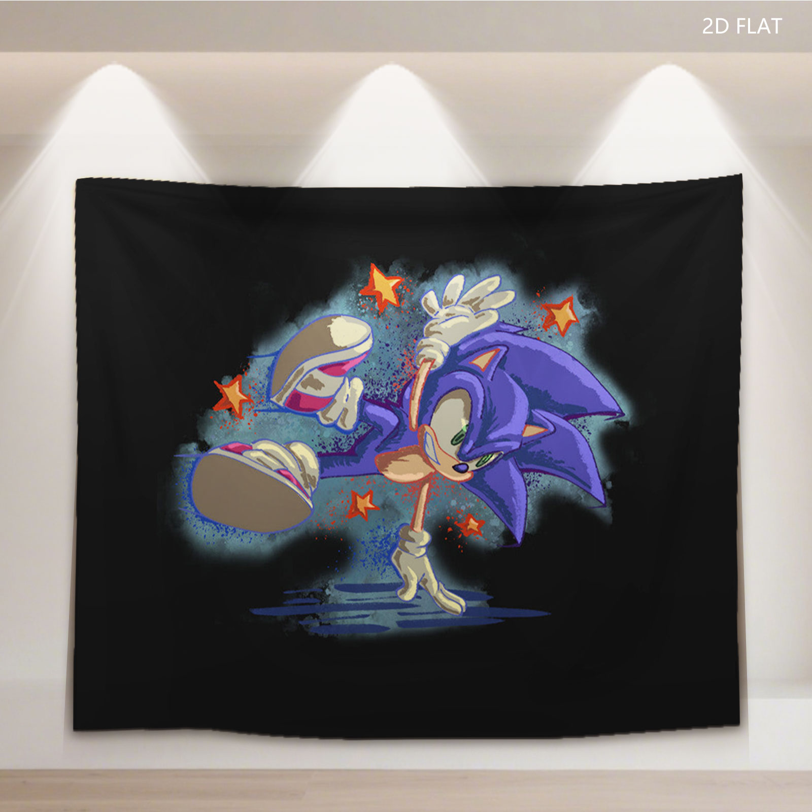 Sonic the Hedgehog in Dynamic Pose with Stars - Tapestry