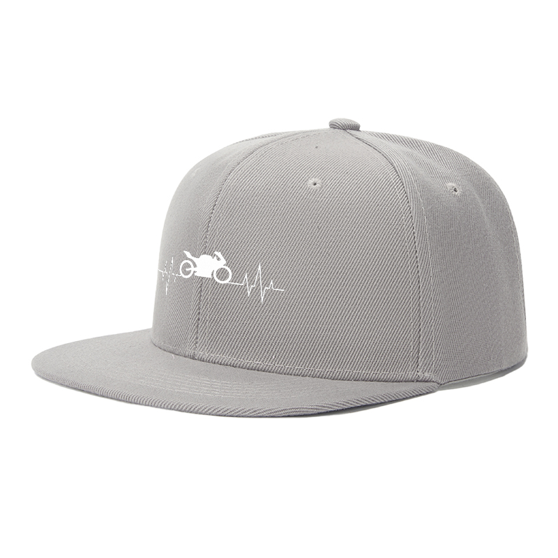 Flat Brim Baseball Cap Motorcycle Heartbeat Print Streetwear Underground Skate Style for Bike Riders and Urban Explorers in City Streets and Racing Tracks