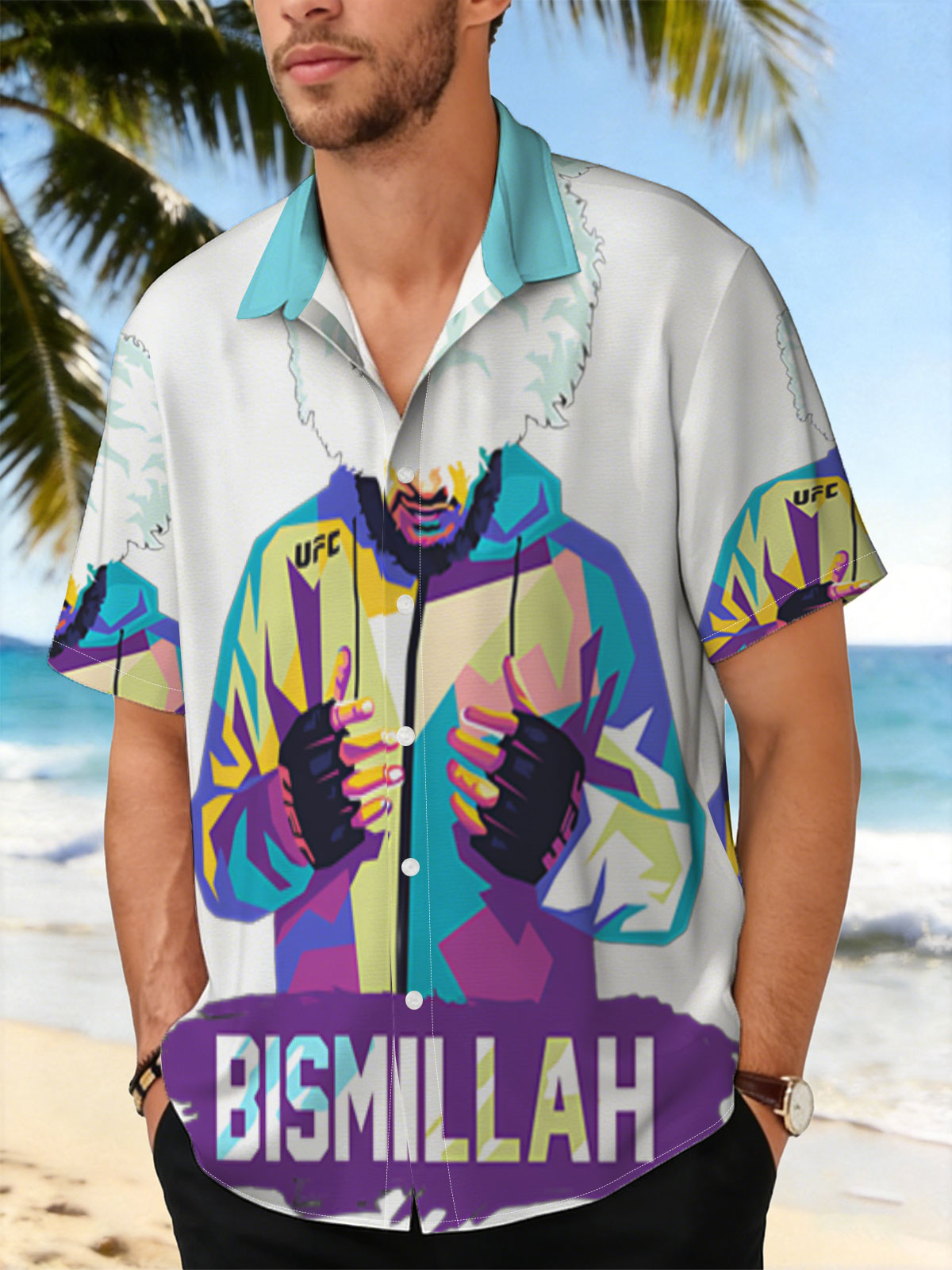 Bismillah: UFC Fighter with Vibrant Jacket and Afro Hairstyle -  Shirt