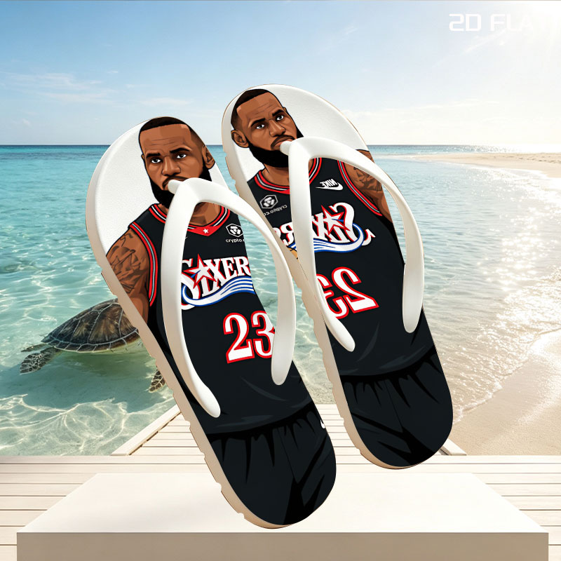 LeBron James in Philadelphia 76ers Jersey, #23, Nike Uniform, Crypto.com Sponsorship -  flip-flops