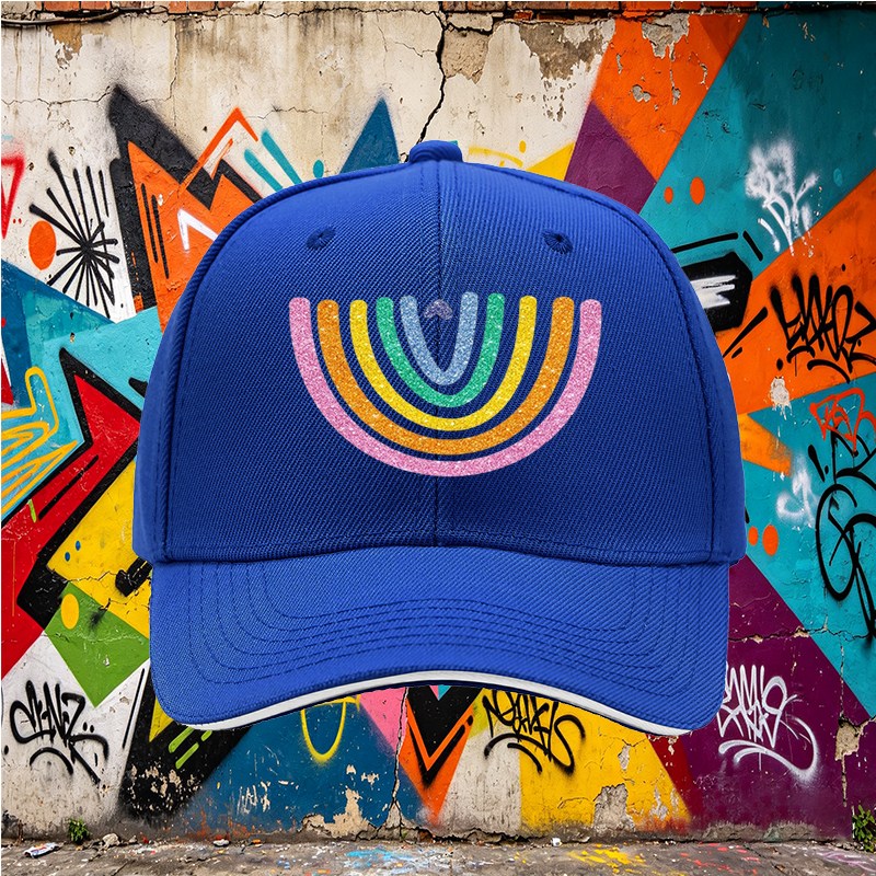 Unisex Classic Sandwich Hat with Glitter Rainbow Heart Print | Perfect for Outdoor Activities, Beach, Festival, and Daily Wear | Ideal for Adults Seeking Fun and Vibrant Style
