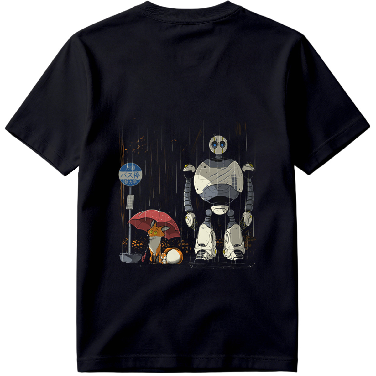 Fox and Robot Wait in the Rain - Tee