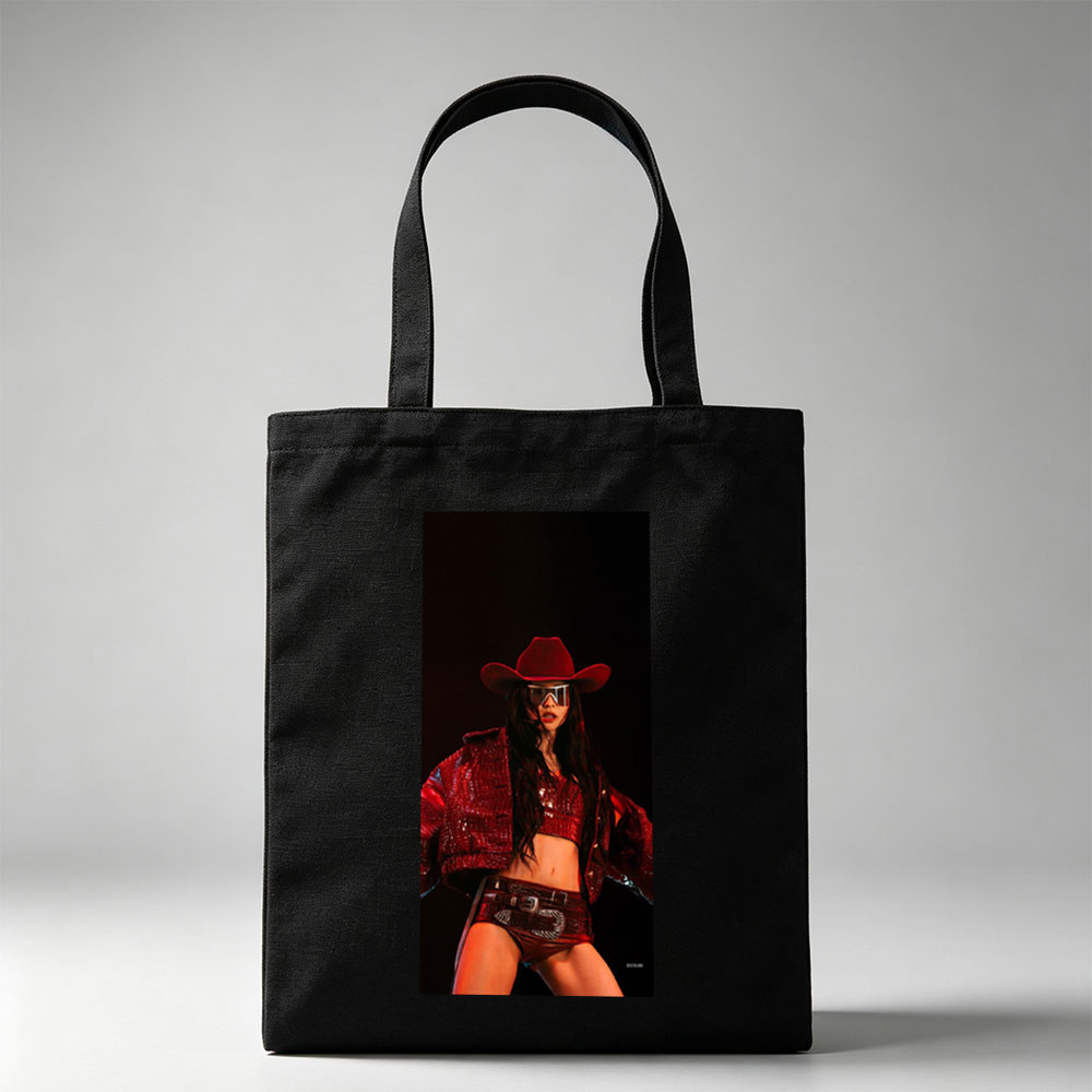 Dua Lipa in a Red Cowboy Outfit Performing on Stage - Canvas tote bags