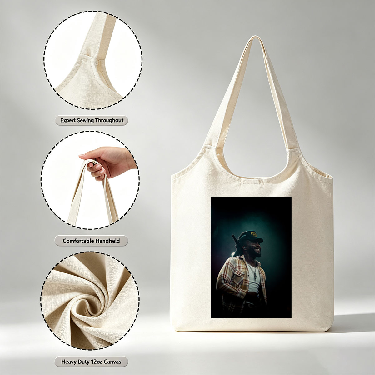 Burna Boy on Stage Performing with a Smile in a Plaid Shirt and Cap - Canvas shoulder bags/
