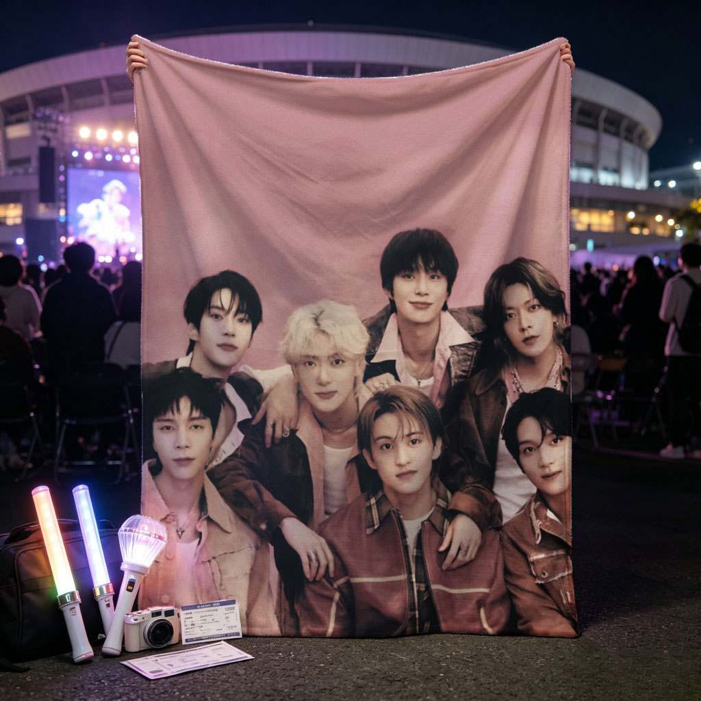 SEVENTEEN Group Photo in Cozy Pink Outfits Against Soft Pink Background - Blankets