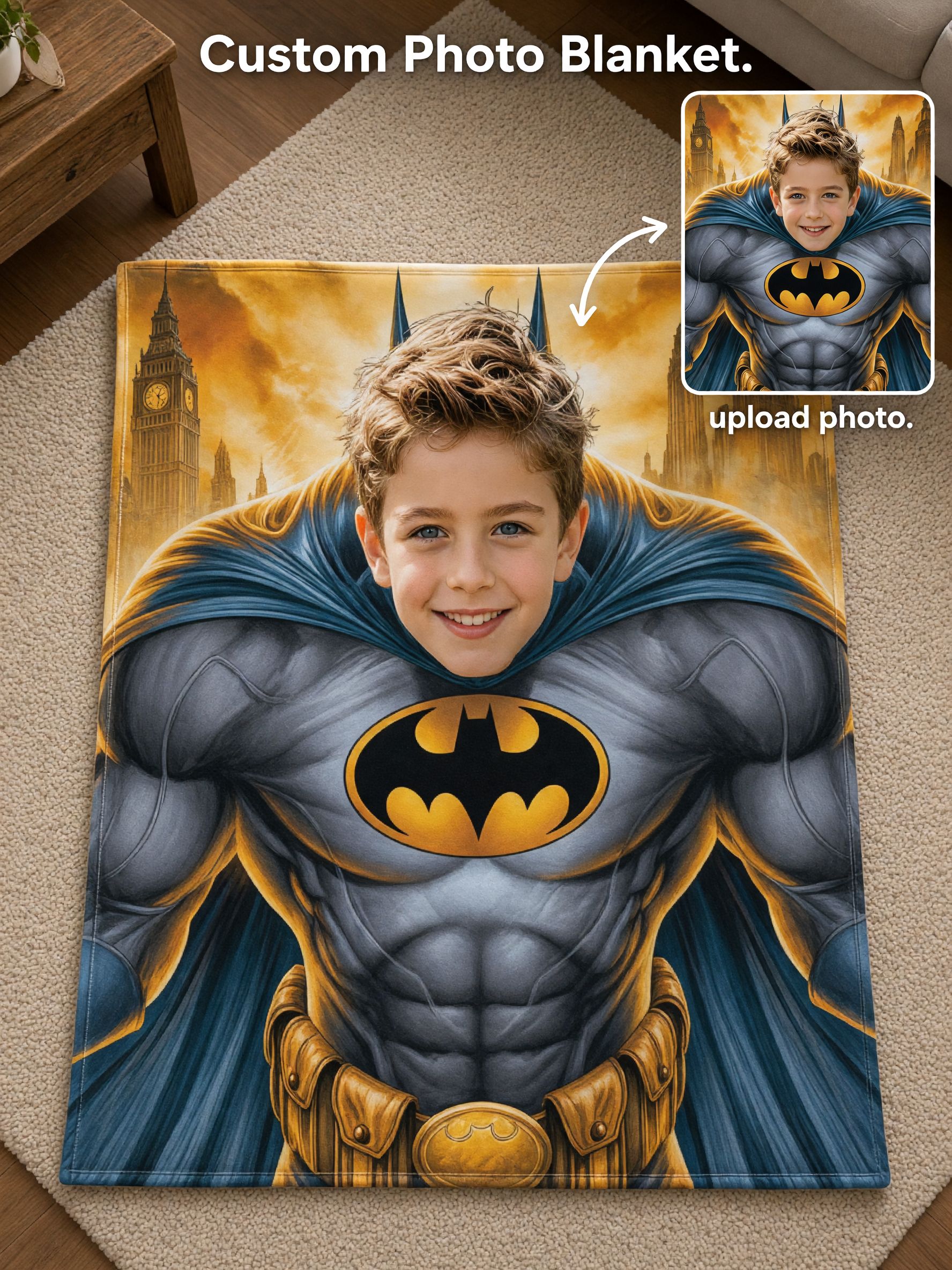 Personalized Superhero Face Photo Blanket Soft Flannel Fleece Custom Throw Ideal Keepsake Gift for Kids and Adults