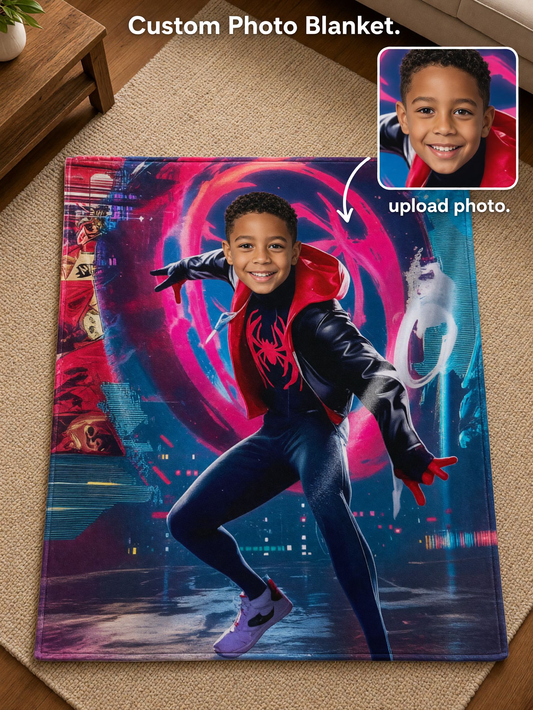Custom Face Superhero Flannel Blanket, Ultra Soft Anti-Pilling Cozy Throw, Ideal Personalized Gift for Kids and Teens