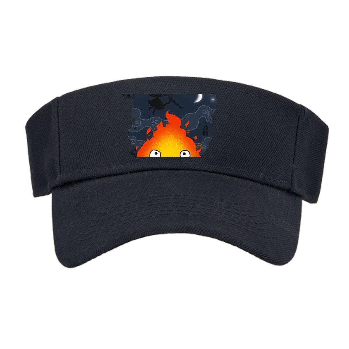 Cute Flame Character with Night Sky and Witch Silhouette Background -  Visor cap