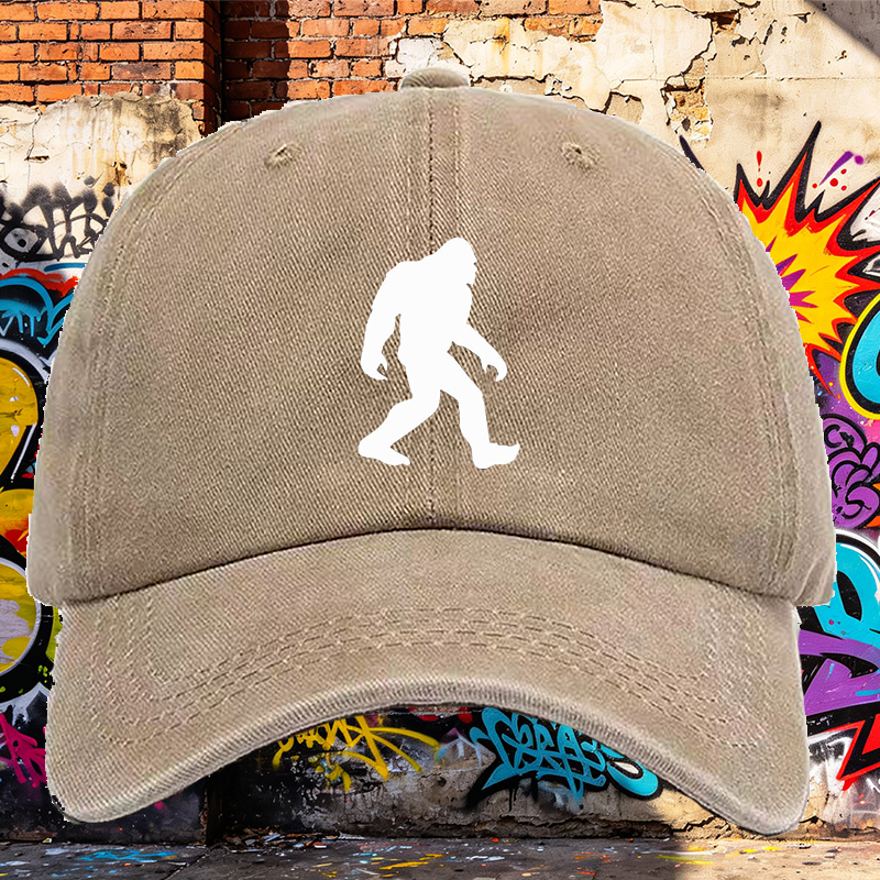 Men's Bigfoot Print Washed Cap Lightweight Casual Round Brim Summer Hat for Outdoor Hiking Camping Adventure Fans Adult Unisex Streetwear Style