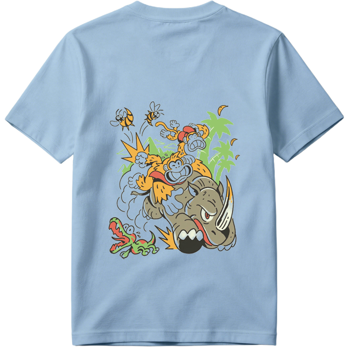Donkey Kong and Diddy Kong Ride a Rhinoceros Through Jungle Chaos - Tee