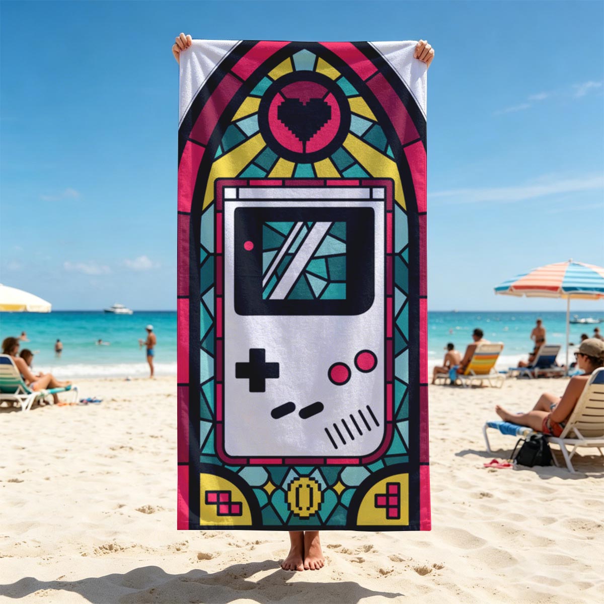 Stained Glass Game Boy Art - Beach towels
