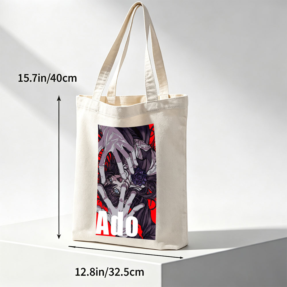Ado - Dramatic Portrait with Hands and Rose on Red Background - Canvas tote bags