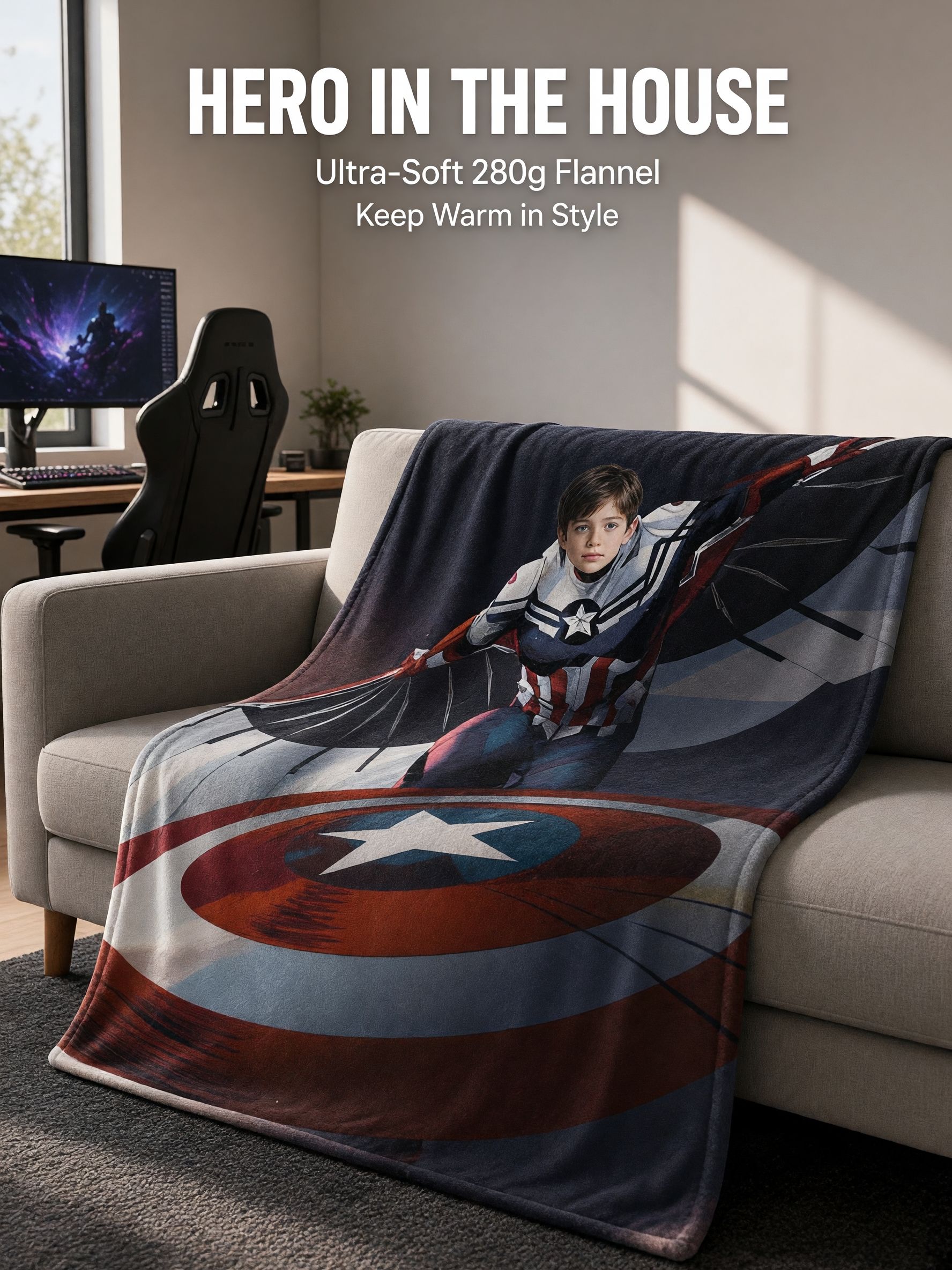 Personalized Photo Face Fleece Blanket Custom Superhero Flannel Throw Ideal Cozy Gift for Kids and Family