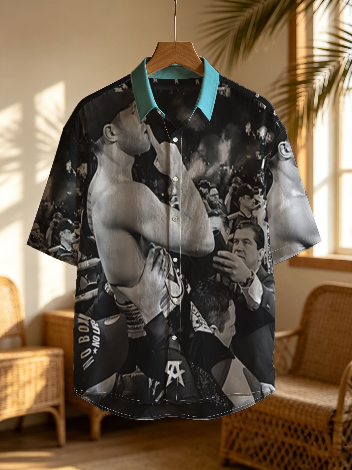 Conor McGregor celebrates victory in the octagon, surrounded by team and fans. -  Shirt
