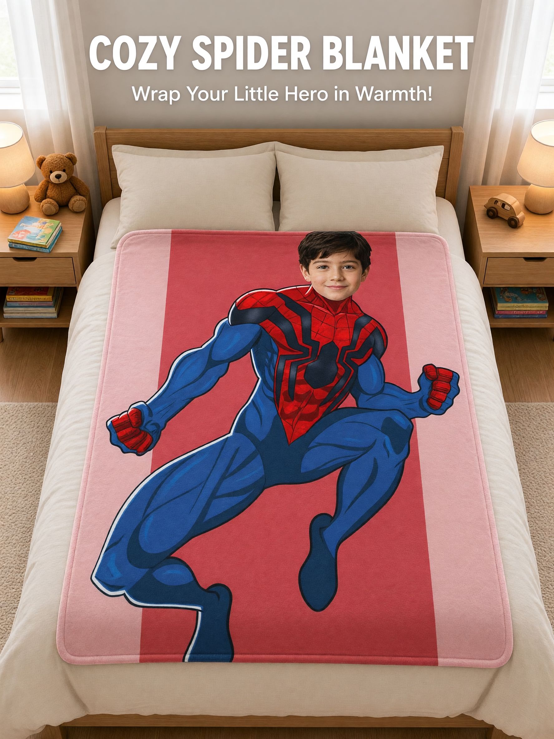 Personalized Photo Superhero Face Flannel Blanket Custom Fleece Throw for Kids and Adults Ideal Cozy Bedding Gift