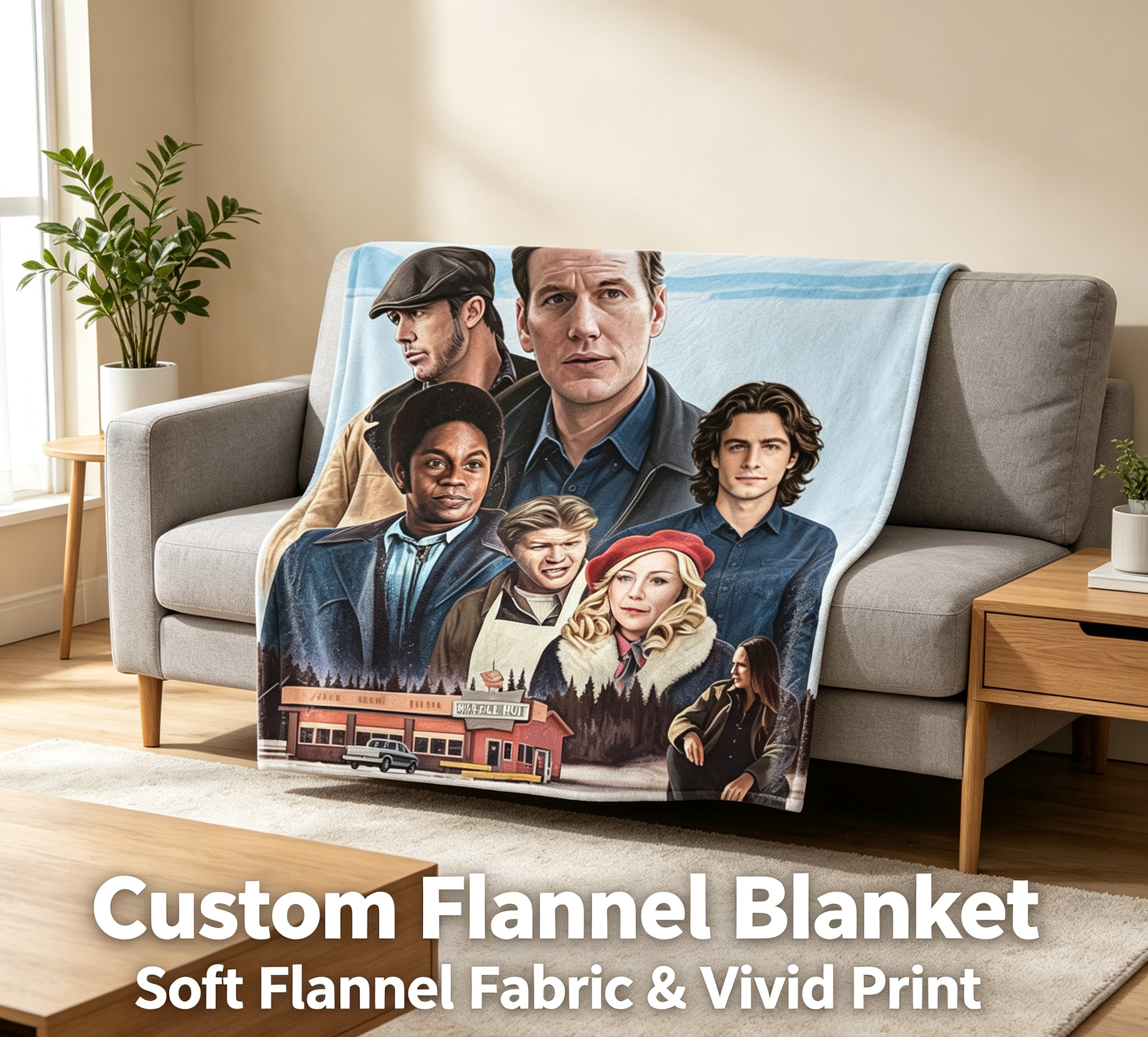 Custom Face Blanket Fargo Movie Characters Flannel Blanket Perfect for Cozy Nights and Movie Fans Gift or Giveaway