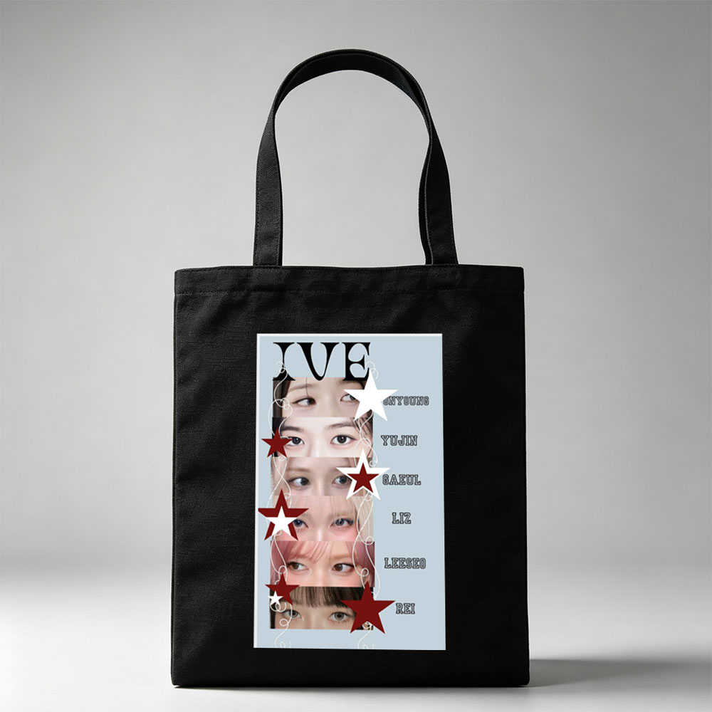 IVE Members Close-Up Eyes Portrait with Stars and Names - Canvas tote bags