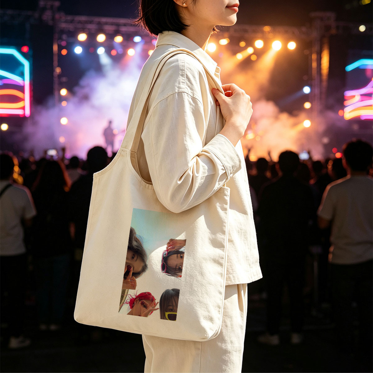 NewJeans Summer Vibes Four Members Holding Cherries Against Sky - Canvas shoulder bags/